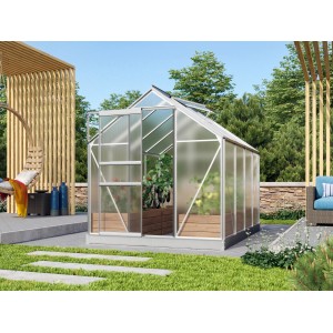 Serra in alluminio Vitavia Venus 5000, 5 m², con porta aperta e piante all'interno.