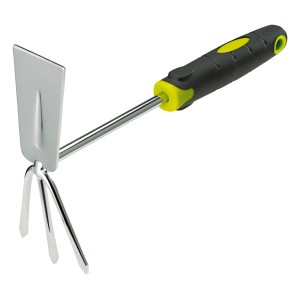 Handdoppelhacke 29 cm: Gartenhandgerät zum Unkrautjäten und Auflockern der Erde mit Edelstahlblatt und Kunststoffgriff.