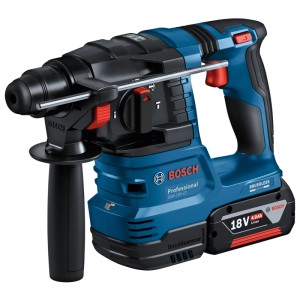 Martello perforatore a batteria Bosch Professional GBH 18V-22 nel set di utensili a batteria, blu/nero.