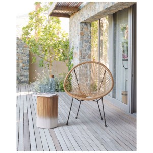 Beliani sedia da giardino Acapulco II marrone chiaro-nero, poltrona in polirattan con struttura in acciaio.