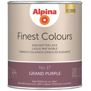 Alpina Finest Colours Buntlack Grand Purple, 750ml Dose. Edelmatter Lack für Innen, Farbe Lila.