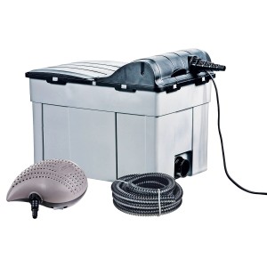 Set filtro per laghetto Heissner per laghetti fino a 16000 l con pompa, chiarificatore UVC e tubo.