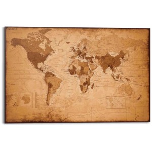 Mappamondo antica come pannello decorativo 60x90cm. Quadro da parete in stile vintage per la decorazione della casa.