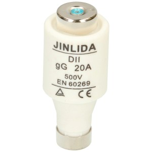 Fusible DT-II, temporisé, 500 V, 20 A. Protection contre les surintensités et les courts-circuits.