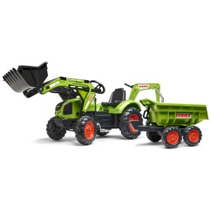 Falk Claas trattore XXL con rimorchio, verde, con caricatore frontale. Giocattolo per bambini.