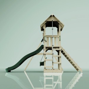 Torre gioco PolarPlay Göteborg con altalena per neonati e scivolo verde.