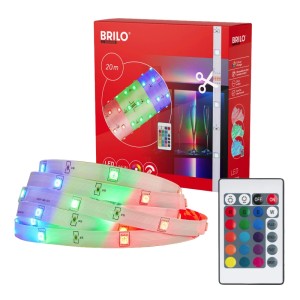 Brilo Striscia LED RGB 20m con telecomando, autoadesiva, tagliabile, bianca.