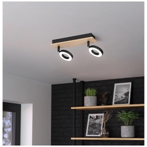 Moderner LED-Spot Rielves von Eglo mit Holz- und Stahlelementen in Schwarz/Weiss. Ideal für Wohnräume.