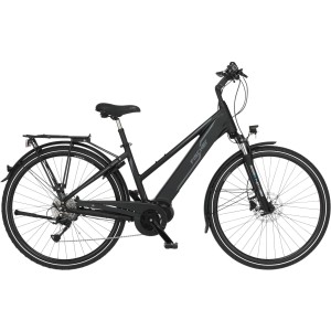 Vélo électrique de trekking Fischer Viator 4.1i pour femme noir avec cadre trapèze.