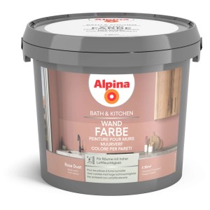 Seau de peinture murale Alpina Bath & Kitchen Rose Dust, adapté aux pièces humides.