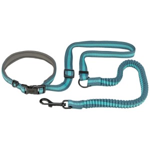 Trixie Guinzaglio da jogging in petrolio-acqua: Guinzaglio regolabile con ammortizzatore e passante imbottito.