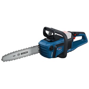 Tronçonneuse à batterie Bosch Professional GKE 18V-40 (sans batterie) en bleu et noir.