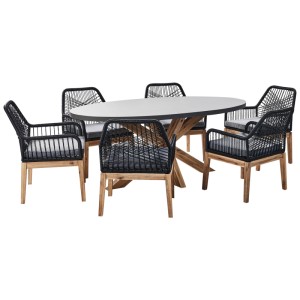 Ensemble de meubles de jardin Beliani Oristano avec table, 6 chaises, fibre-ciment gris foncé, bois d'acacia.
