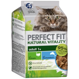 Perfect Fit Natural Vitality Katzen-Nassfutter Truthahn/Fisch, 6x50g Packung.