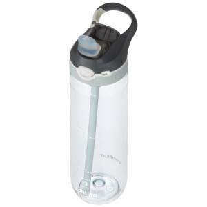 Borraccia Contigo Ashland trasparente, 720 ml, con coperchio grigio e cannuccia.