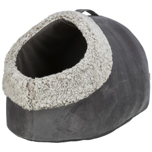 Cuccia per gatti Trixie Calida, grigio-antracite, con bordo in peluche morbido come rifugio accogliente.