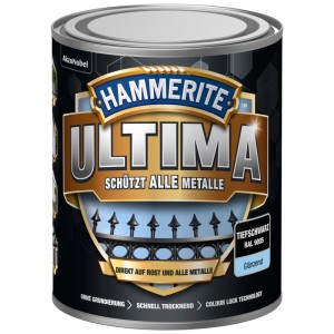 Dose Hammerite Metall-Schutzlack Ultima Tiefschwarz glänzend, geeignet für Metall im Außenbereich.