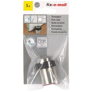 Fix-o-moll fermaporta autoadesivo, acciaio inox argento, forma cilindrica con anello in gomma.