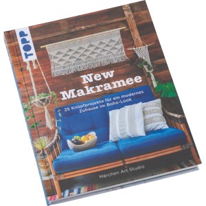 Nuovo libro di macramè con idee decorative e istruzioni per moderni progetti di nodi in stile boho.