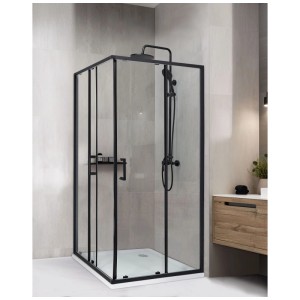 Beliani Cabine de douche Tela verre transparent et noir 185 x 90 x 90 cm