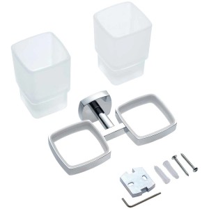 Diaqua Quinto porte-brosses à dents double, chromé avec deux verres satinés et matériel de montage.