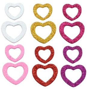 Adesivi a cuore in gomma muschiata autoadesivi, 72 pz. con glitter in vari colori.