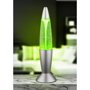 Lampada da tavolo argento-grigia con cambio colore ed effetto vortice per un'illuminazione d'atmosfera.