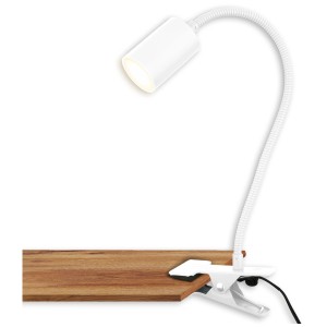 Lampada a pinza LED Briloner bianca con collo di cigno, 3,5W, luce bianca calda.