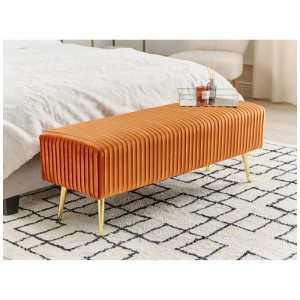 Banquette orange en velours Beliani Paterson avec pieds dorés.