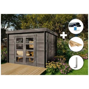 Casetta da giardino in legno grigio Alpholz Paloma Sol con doppia porta e accessori.