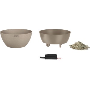 Lechuza Cubeto Stone 30 sable beige, pot de fleurs, Ø 30cm, avec système d'arrosage et accessoires.