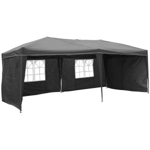 Gazebo pieghevole in alluminio grigio pietra, 300x600 cm, con pannelli laterali e finestre. Ideale per feste in giardino.