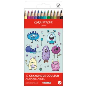 Caran d'Ache Pastelli Kawaii Monsters, 12 pz. Pastelli acquerellabili con motivi di mostri.