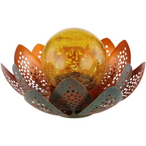 Globo LED-Solarleuchte Blüte, Ø 22 cm. Deko-Leuchte mit goldfarbener Glaskugel in Blütenform für den Garten.