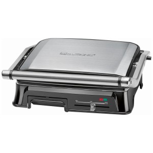 Grill elettrico Clatronic KG3571 con corpo in acciaio inox e controllo temperatura.