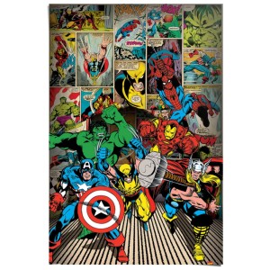 Maxiposter mit Marvel Comic-Motiv: Helden wie Hulk, Spiderman, Iron Man und Captain America.
