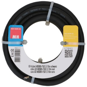 Câble noir GD-Kabel H05RR-F en caoutchouc, 5 x 1,5 mm², longueur 10 m, enroulé.