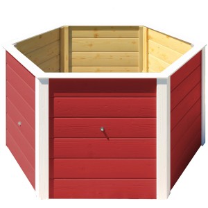 Aiuola rialzata esagonale rossa Weka Element 669 in legno, 143x120x68,5 cm, con protezione per topi.