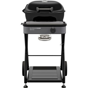 Barbecue a gas Outdoorchef Ambri 480 G-50 Mbar Evo, nero, con imbuto e ripiano.