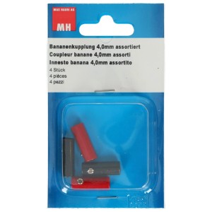 Fiches bananes colorées, 4 mm, lot de 4, pour applications basse tension.