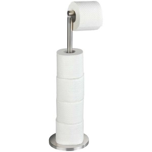 Wenko Support papier toilette sur pied 2en1 en acier inoxydable mat avec rouleaux.