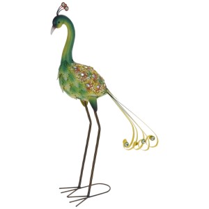 Mehrfarbige Gartenfigur Pfau aus Metall, 83x15x59 cm, Dekoration für Garten und Terrasse.