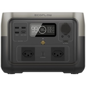 EcoFlow River 2 Max Powerstation (version CH) avec 512 Wh, gris/noir. Générateur portable avec ports.