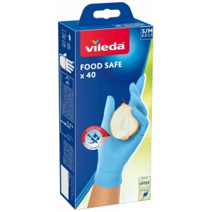 Guanti Vileda Food Safe taglia S/M, 40 pz, guanti monouso in nitrile senza polvere per alimenti.