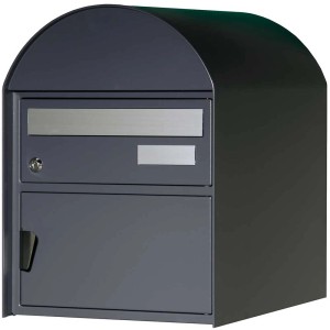 Boîte aux lettres grise Aarau en tôle d'acier avec serrure et porte-nom.