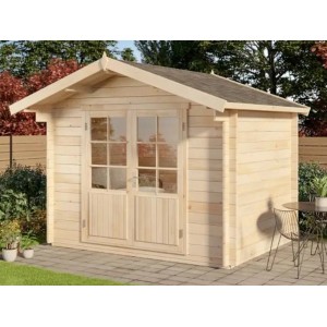 Abri de jardin en bois Alpholz Roger-34, naturel et imprégné, avec double porte et toit à deux pentes.