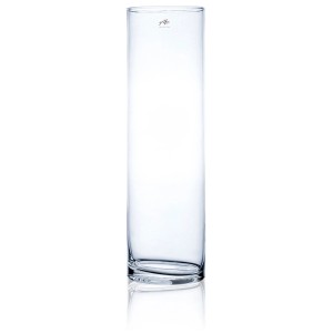 Vaso cilindrico in vetro trasparente, 15 x 50 cm, ideale per fiori e rami decorativi.
