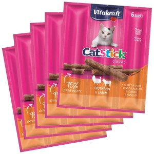 Vitakraft Cat Stick Multipack Tacchino & Agnello, 5x6 pezzi. Snack per gatti senza zucchero.