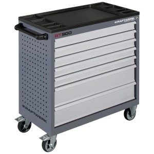 Servante d'atelier Kraftwerk BT900 avec 7 tiroirs, grise, avec surface de rangement et roulettes.