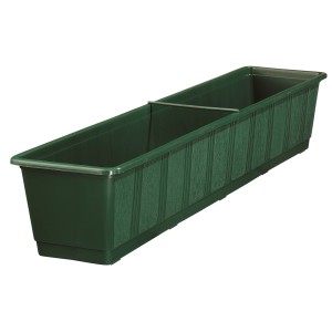 Jardinière standard vert foncé, largeur 79 cm, avec structure en bois. Idéale pour balcon et jardin.